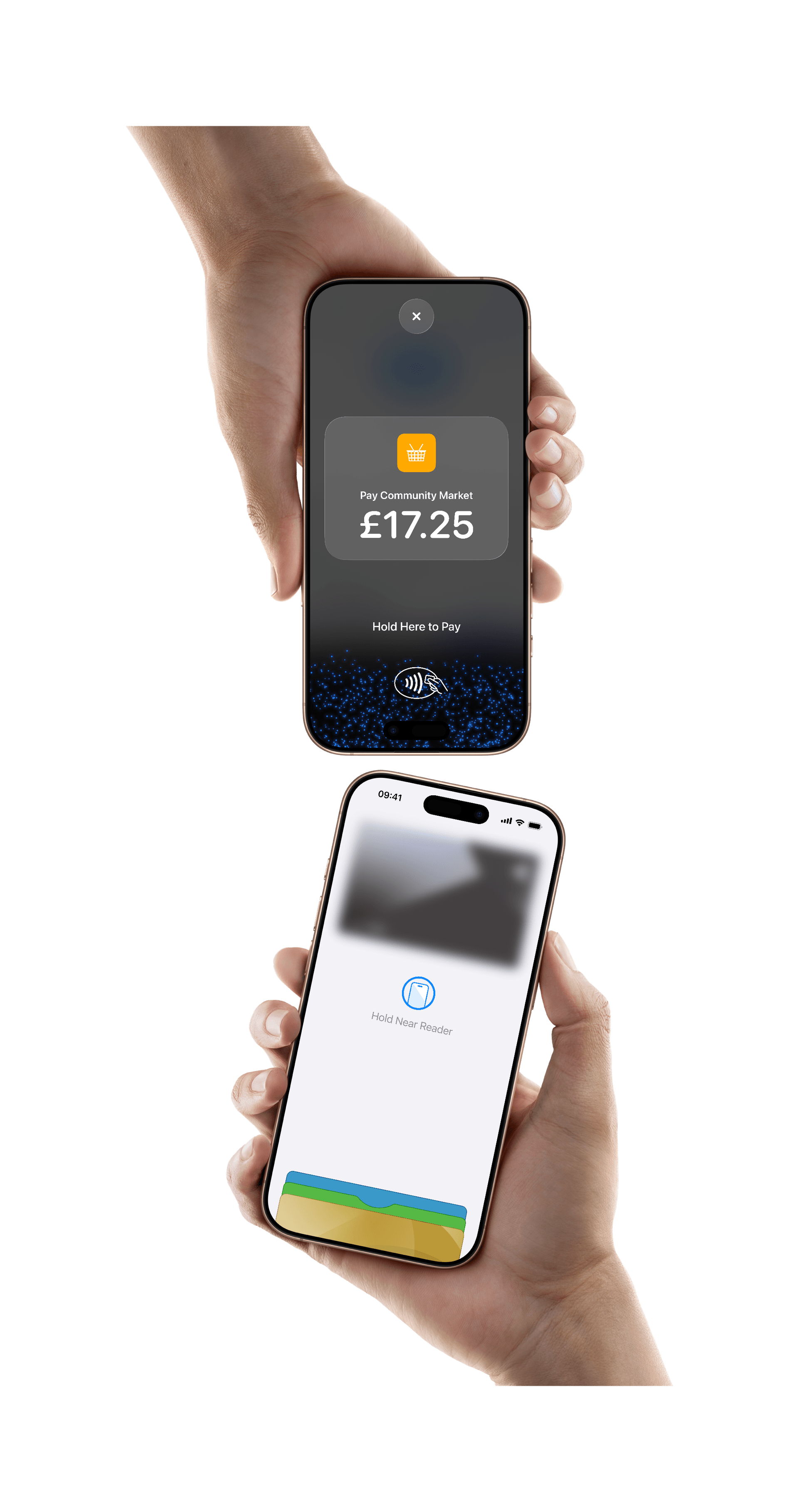 One iPhone tapped against another to make an Apple Pay payment using Tap to Pay on iPhone.